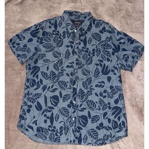 Bonobos Men's Blue Leaf Short Sleeve Cotton Shirt Slim‎ Fit Size 2XL